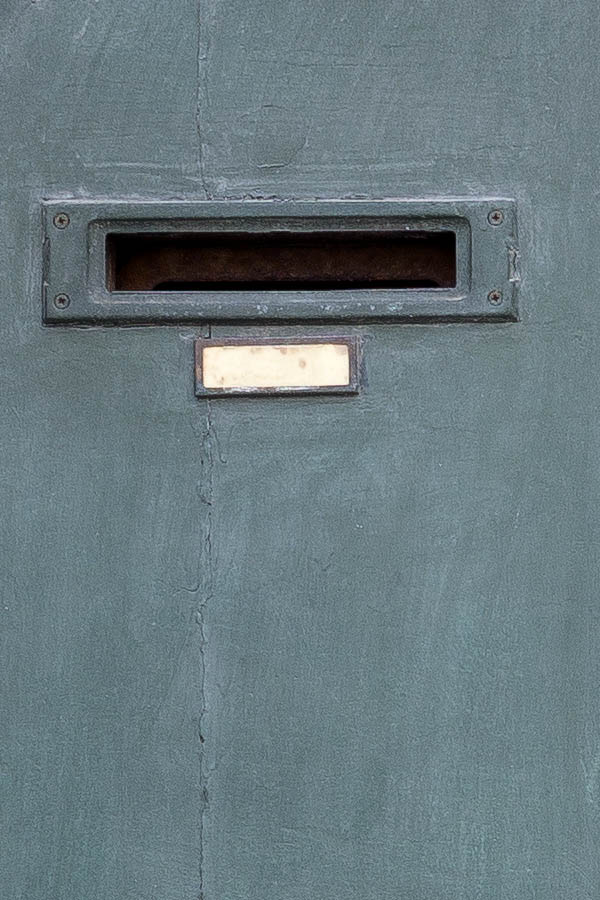 Photo 24802: Worn, panelled, teal double door