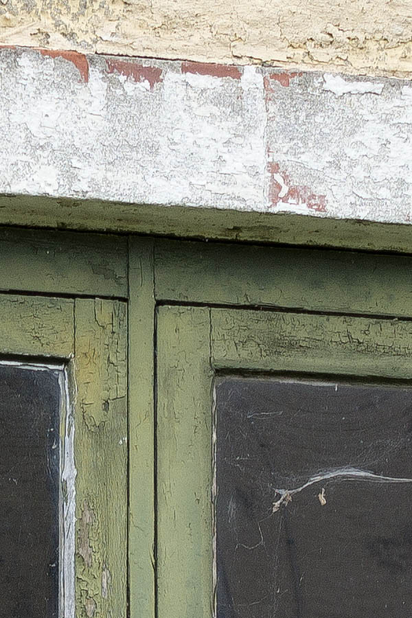Photo 25076: worn, light green window with two frames and 12 panes