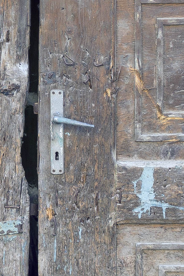 Photo 25419: Decayed, panelled, formed, brown gate