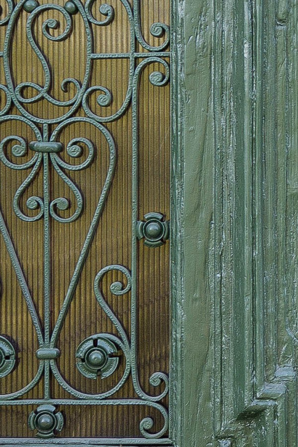 Photo 25567: Panelled, green double door with large, latticed door lights