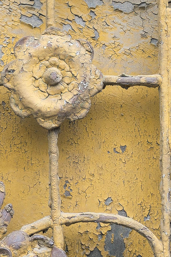 Photo 25747: Worn, yellow, latticed trapdoor