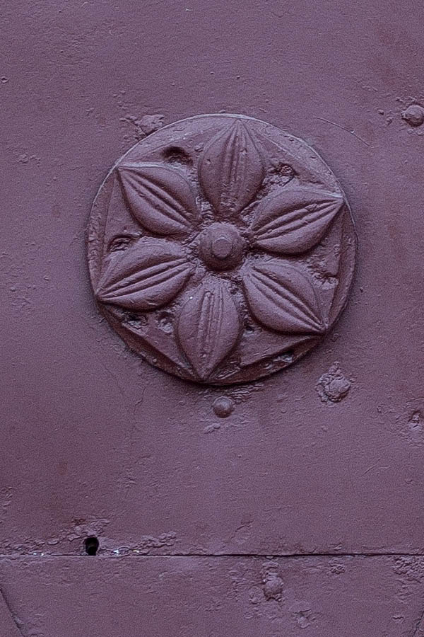 Photo 26184: Formed, purple metal plate double door with decorations