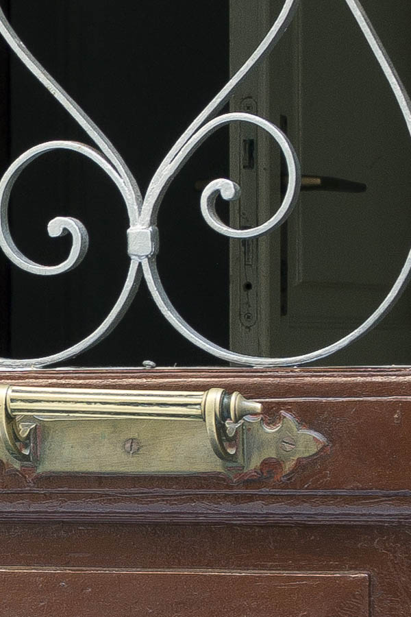 Photo 26294: Panelled, brown double door with latticed door lights
