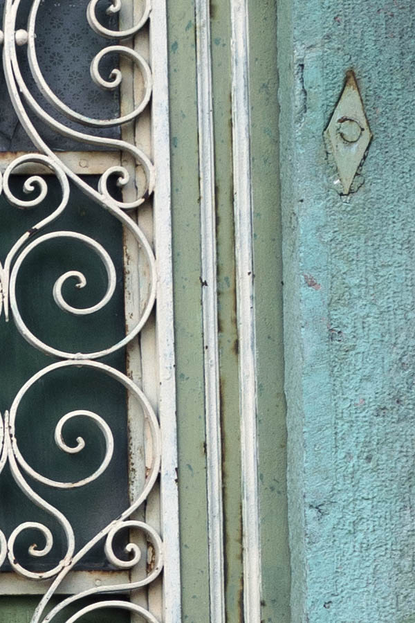 Photo 26492: Green and light yellow double door with top window and lattice