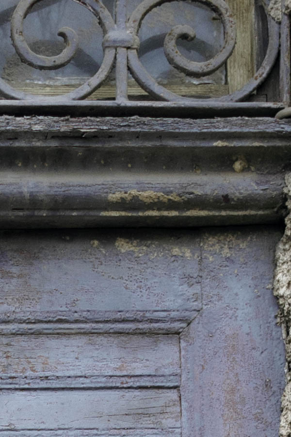 Photo 26664: Narrow, grey double door with latticed top window