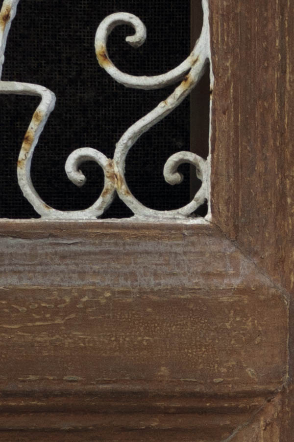 Photo 26857: Brown, panelled double door with white lattice
