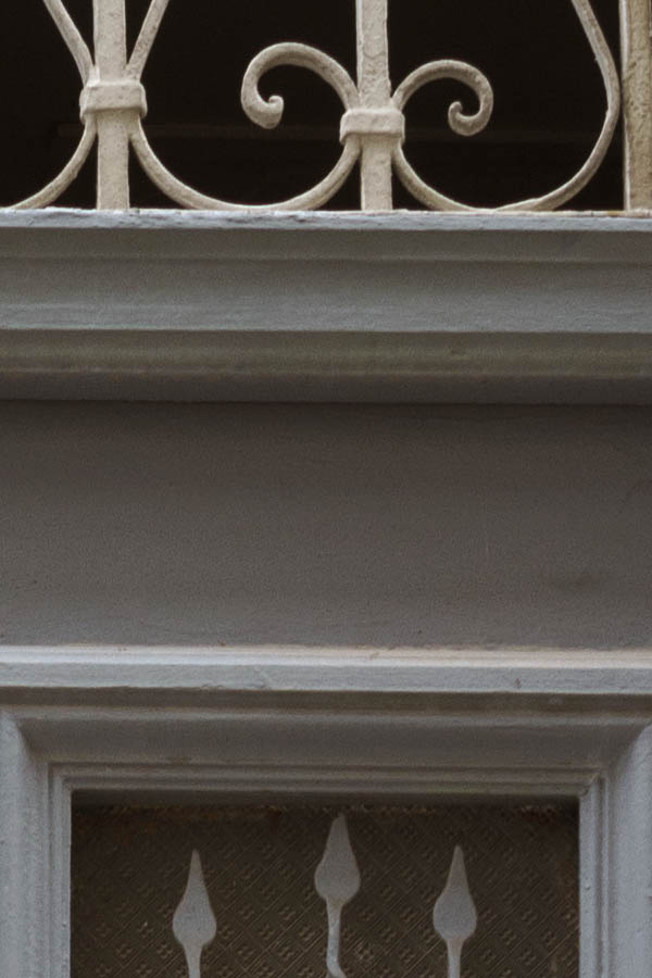 Photo 26888: Grey and light grey, panelled, double door with lattice and top window