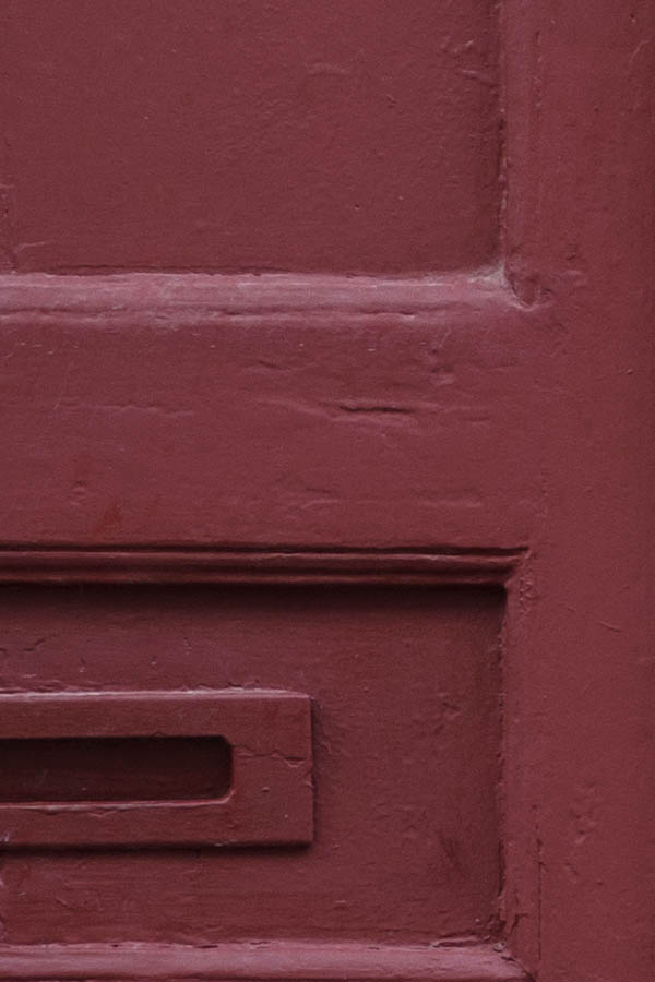 Photo 26898: Deep red, panelled double door with top latticed window