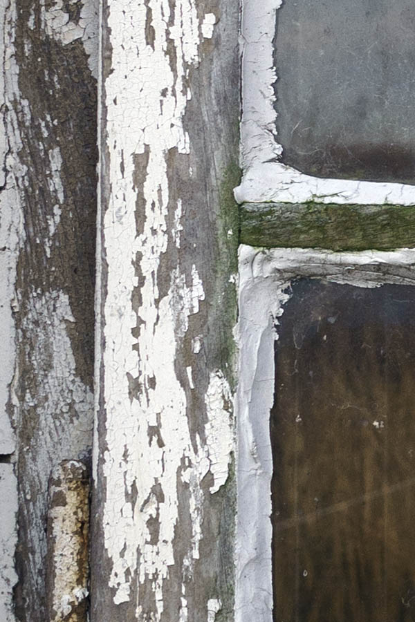 Photo 26960: Worn, white window with six panes