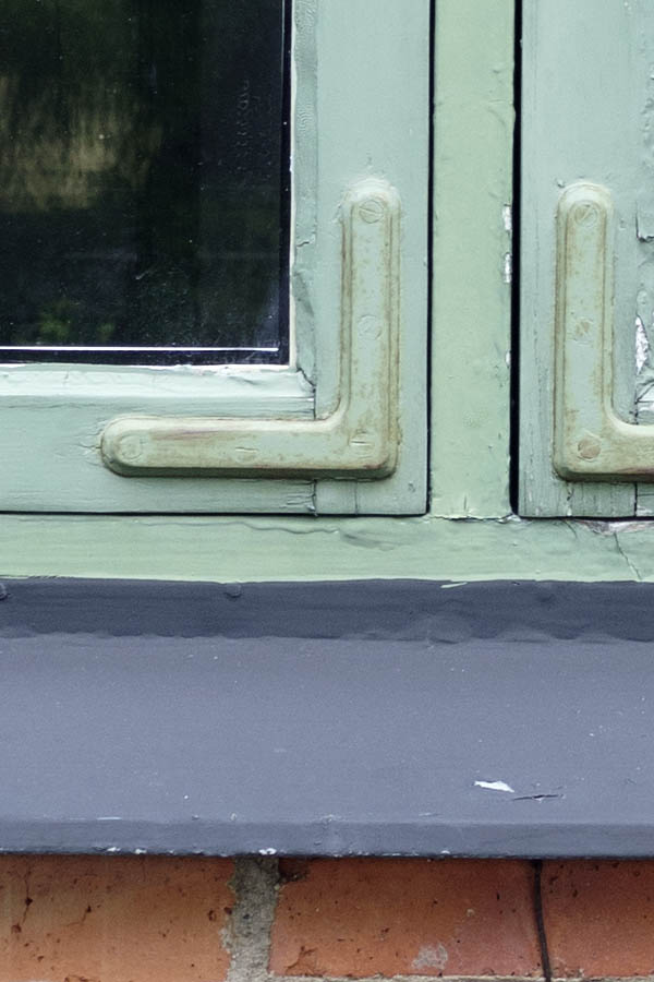 Photo 27058: Little, light green window with two frames and eight panes