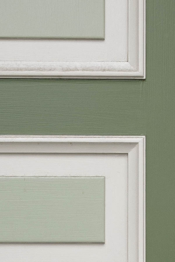 Photo 27061: Green, light green and white, panelled double door with top window