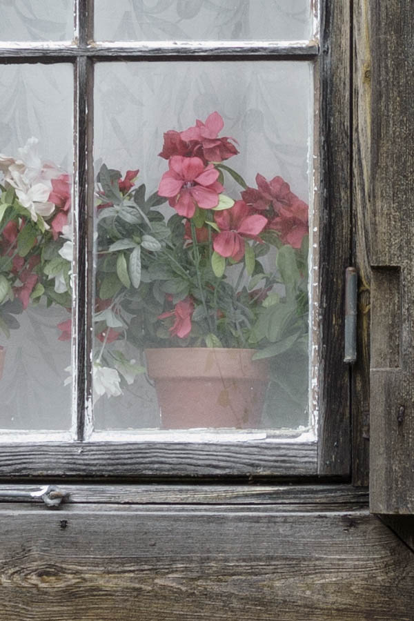 Photo 27105: Worn, oiled window with two frames and four panes and shutters