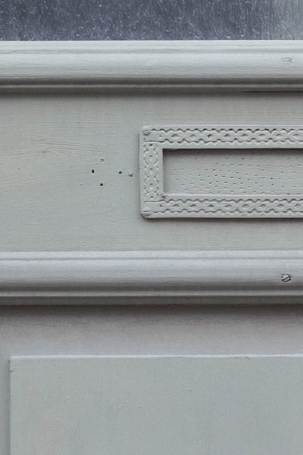 Photo 27170: Panelled, grey door with door light with matted glass