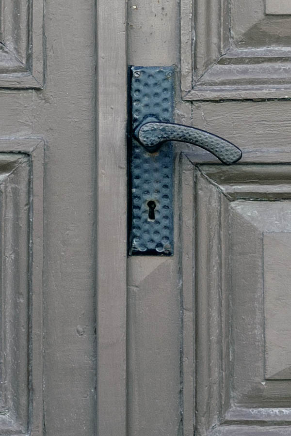 Photo 27317: Panelled, brown double door with top window