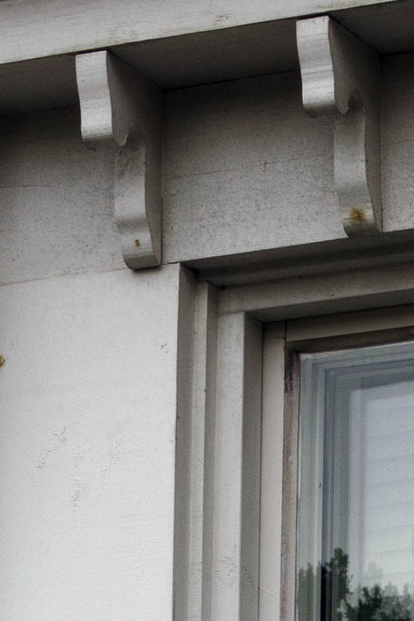 Photo 27360: White window with three panes with carved, white frame
