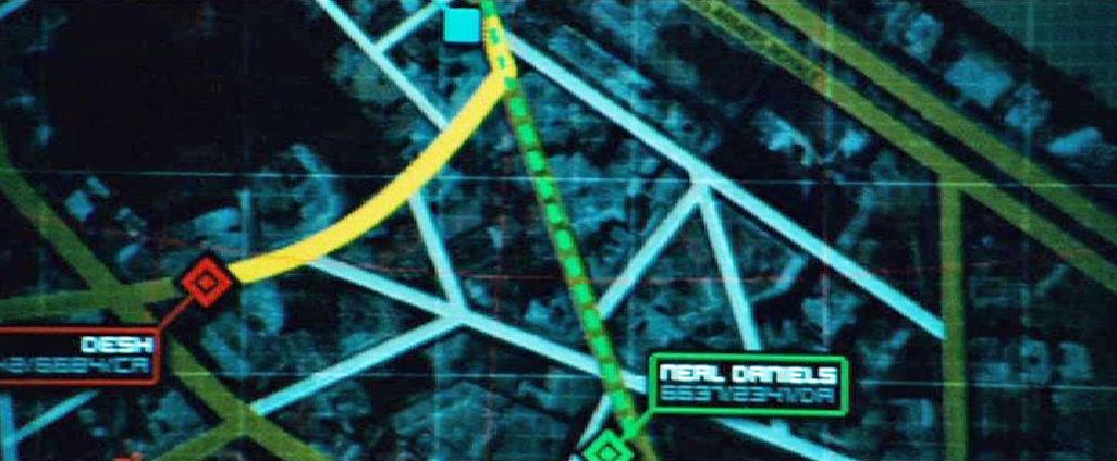 CIA's computer screen with a real-time monitoring of the assassin and his target in Tangier