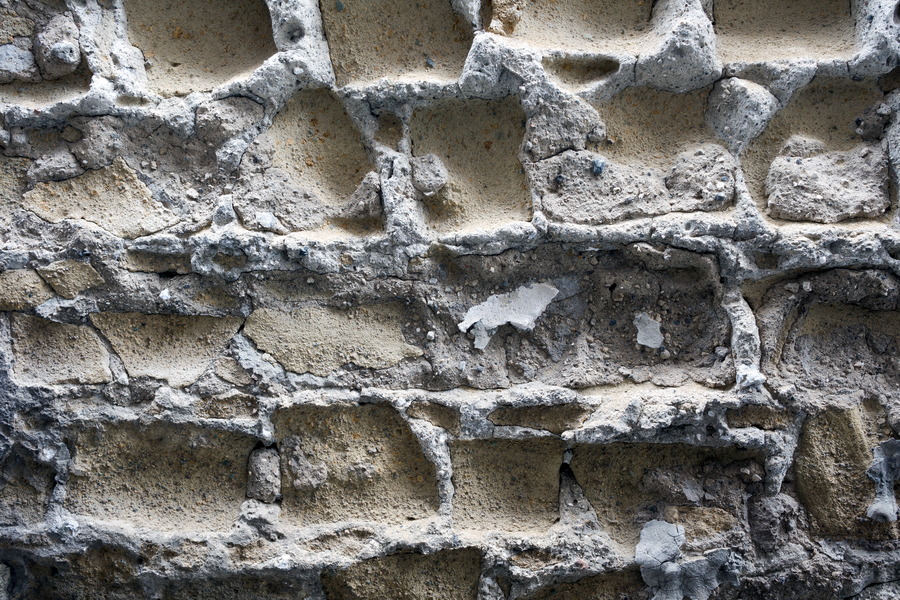 Photo 23930: Decayed brick wall with grey mortar relief