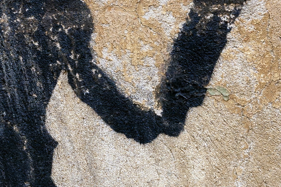 Photo 19228: Plastered, brown wall with black grafitti